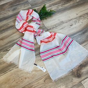 Talbots NWT Cotton & Rayon Bright Striped lightweight vibrant Fringy Scarf